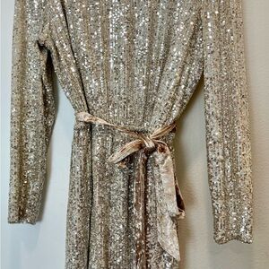 Sequin Long Sleeve Dress with Belt